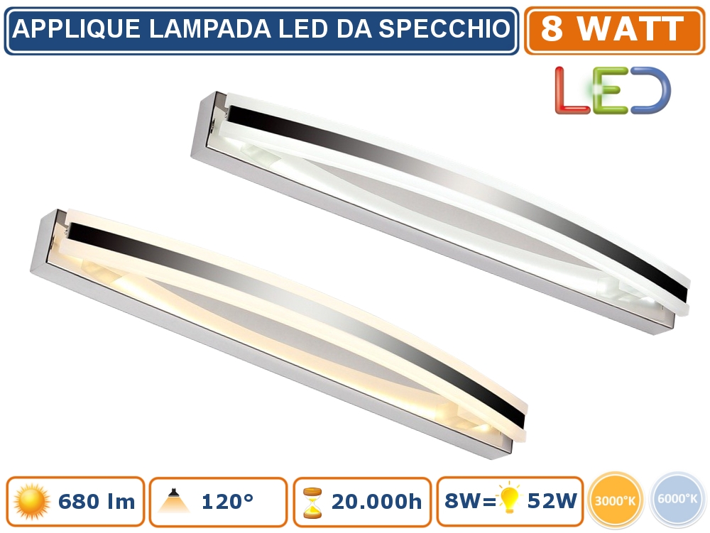 Lampada Da Specchio Bagno Led.Applique Lampada Led Da Specchio Bagno Wall Light 8w 680 Lumen 3000 K 6000 K