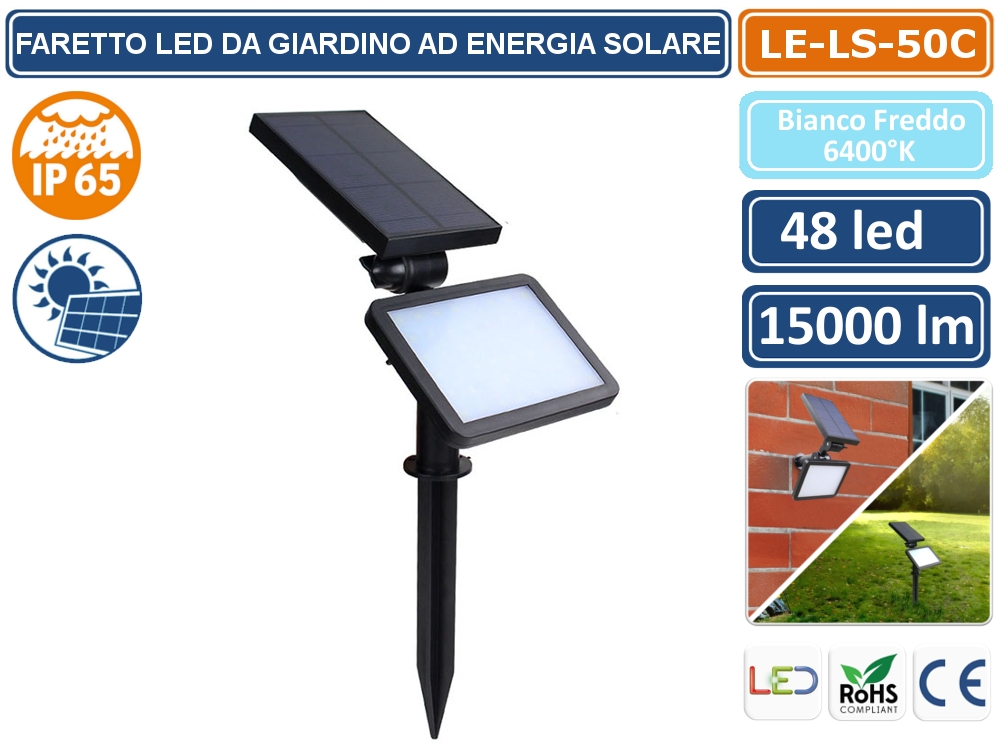 Gadget Ad Energia Solare.Faro Led Da Giardino Ad Energia Solare Pannello Batteria Ricaricabile Ip65