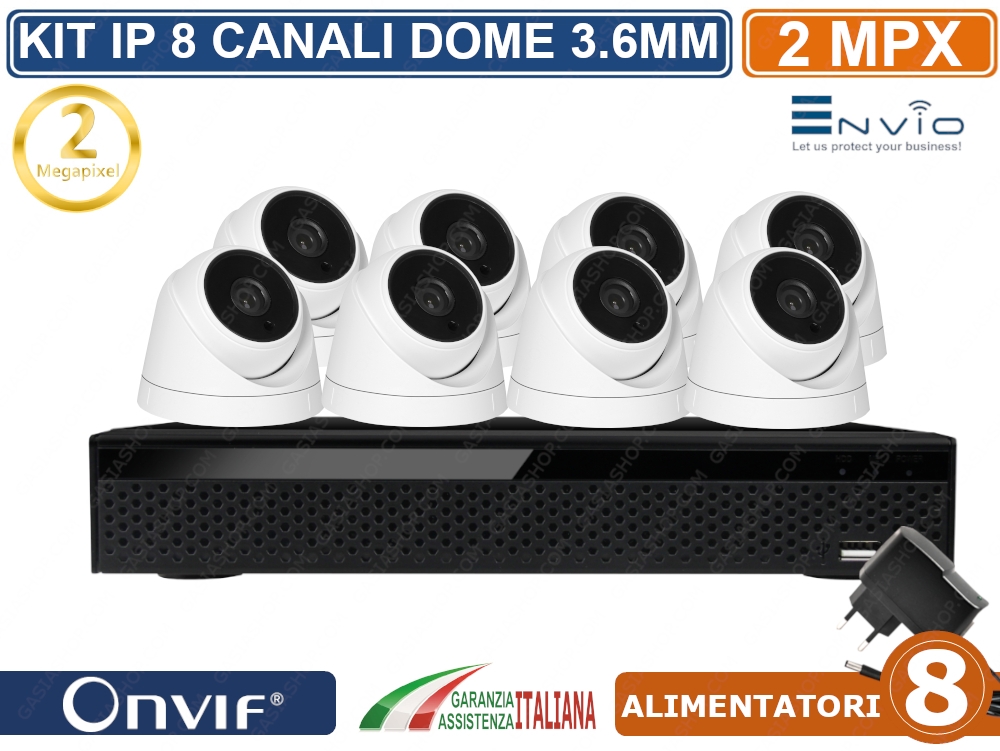 Kit Videosorveglianza Ip Nvr 9 Canali 8 Telecamere Dome 36